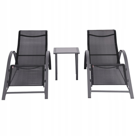 Komplet ogrodowy leżanki przydomowe + stolik | Leżaki ze stolikiem na taras na balkon Czarny / Szary | stół ogrodowy, taras, odpoczynek na świeżym powietrzu