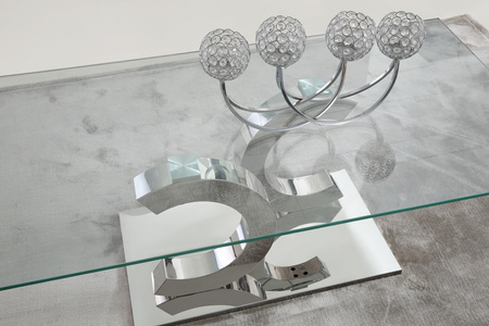 Moderne salontafel van verchroomd staal en gehard glas 130x70x45 cm