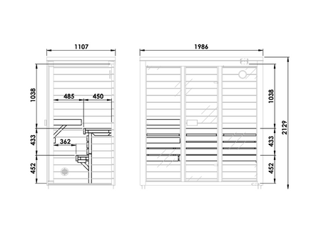 Set Binnenhuis sauna Bali M voor 3 personen | modern | Fins | met glaswanden | met Harvia Vega 4,5 kW kachel | accessoirepakket gratis