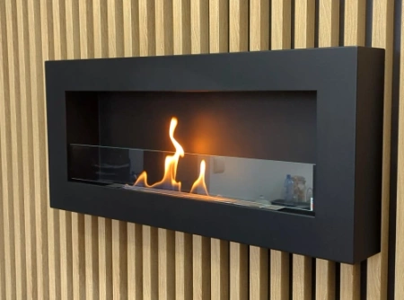 Stenski biokamin s steklom 900x400 Box črni strukturni mat za vaše udobje