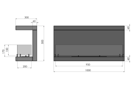 Elegant biokamin Inside C1000 v3 — minimalistisk inbyggnadskamin med LONGFIRE 800-brännare och Antisol-glas