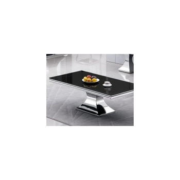 Mesa de centro moderna de acero cromado y vidrio templado negro – 130x70x45 cm