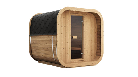 Icon 200 S udendørs sauna til 4 personer / Elektrisk eller brændefyret Harvia komfur / Skandinavisk gran af høj kvalitet (Thermowood)