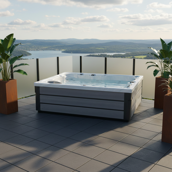 Vonkajšia vírivka SPA341 Svetlá Vlna oceánu s tmavosivým plášťom 220x156 cm – relax a elegancia vo vašej záhrade