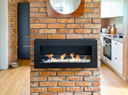 Wall-mounted bioethanol fireplace with glass 900×400 Box, black textured matte – comfort re-imagined