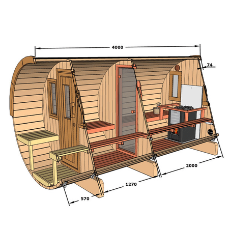 Sauna Ogrodowa Beczka 400 dla 7 Osób / Piec Elektryczny Harvia Harvia lub Opalany Drewnem Harvia / Wysokiej Jakości Świerk Skandynawski (Thermowood) | Wellness | Relaks | SPA | Wellness | Relax | SPA | Skandynawski Styl | Drewno Thermo