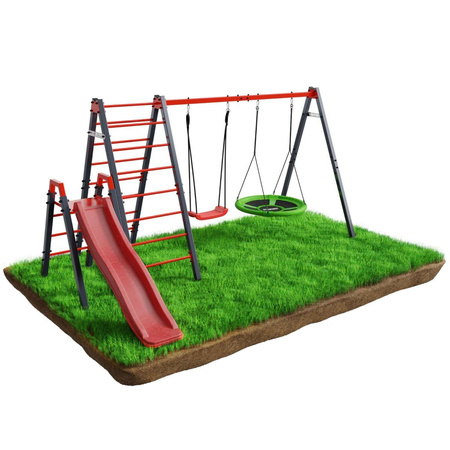 Lezecká konstrukce s houpačkou a skluzavkou