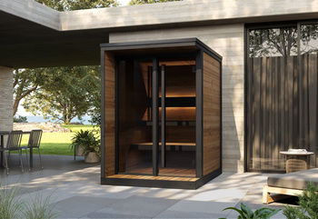 Sauna ogrodowa HIKI S Thermowood 3–4 osoby – nowoczesna zewnętrzna na taras lub do ogrodu w stylu skandynawskim piec elektryczny, na drewno