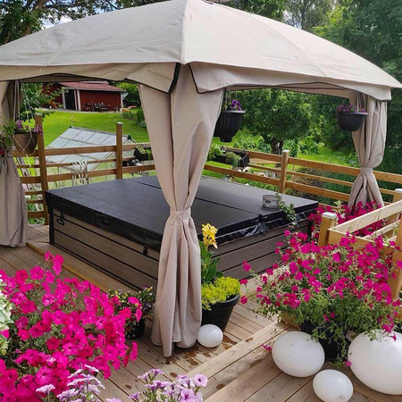 Jacuzzi d'extérieur SPA340ECO Cappuccino 220x220 cm – une baignoire SPA écologique avec un boîtier gris à l'aspect bois