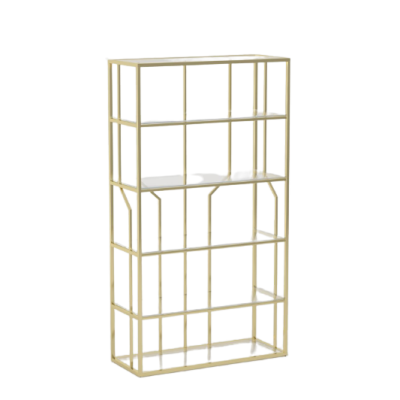 Reol i Rustfrit Stål med 5 Glas Hylder – Minimalistisk Elegance i Guld