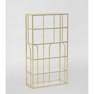 Reol i Rustfrit Stål med 5 Glas Hylder – Minimalistisk Elegance i Guld