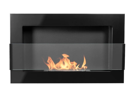Επιτοίχιο τζάκι βιοαιθανόλης με γυαλί 650x400 – γυαλιστερό μαύρο, μοντέρνο τζάκι βιοαιθανόλης