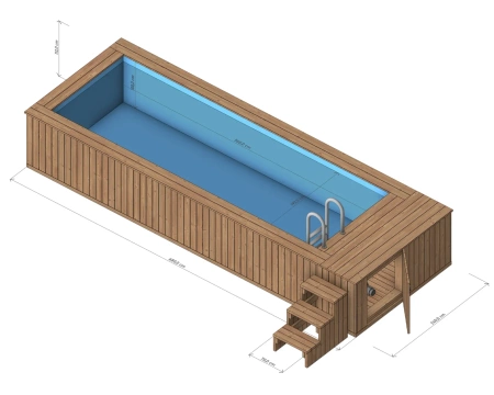 Træpool med polypropylenindsats 680 cm x 240 cm (THERMO WOOD) - moderne, holdbar havepool