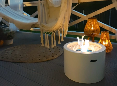 Freistehender Bio-Kamin Moon weiß strukturiert matt