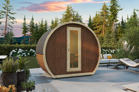 Utendørs sauna SUSI for 2–3 personer med Harvia Vega ovn + gaver | kosmetikk + tilbehør til badstue | finsk badstue | thermwood | Termotre