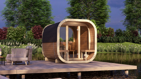 Venkovní sauna Eke 280 pro 4-6 osob / Elektrická kamna nebo kamna na dřevo Harvia / Vysoce kvalitní severské smrkové (borové termální dřevo) | Wellness | Relaxace | SPA | Wellness | Relaxace | SPA | Severský styl | Termální dřevo