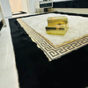 Black and Cream Genuine Sheepskin Plush Rug - Luxury, Handmade, Modern Versace Style Living Room and Bedroom Rug