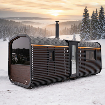 Luxuriöser, moderner Outdoor-Saunawürfel Premium Plus für den Garten mit Panoramablick das ganze Jahr über