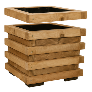 Ručne vyrobený drevený záhradný kvetináč 29 cm - štvorcový, masívne drevo