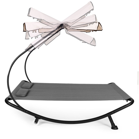 Leżanka dwuosobowa | Leżak ogrodowy z regulowanym daszkiem hamak na taras balkon Szary | hamak ogrodowy na stelażu, relaks na świeżym powietrzu