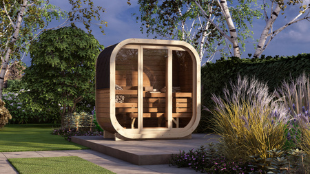 Sauna da esterno AMORA per 3-4 persone con stufa Harvia Vega + omaggi | cosmetici + accessori per sauna | sauna finlandese | Thermowood | legno termicamente modificato