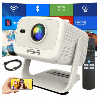 PRZENOŚNY MINI PROJEKTOR ANDROID WiFi RZUTNIK FULL HD 4K OBROTOWY 12000lm Bluetooth Autokeystone 4D Autofokusas Zenwire H8