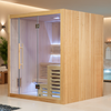 Duża sauna sucha z piecem HARVIA 6 kW | Panoramiczne Szkło | Naturalne Drewno