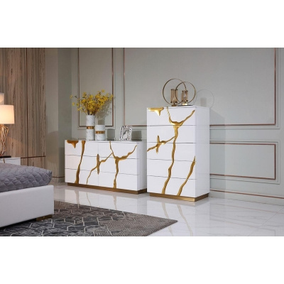 KOMODA — MAGNETIC WHITE WYRAZISTA• lakierowany MDF + szkło • 75 × 130 × 40 cm