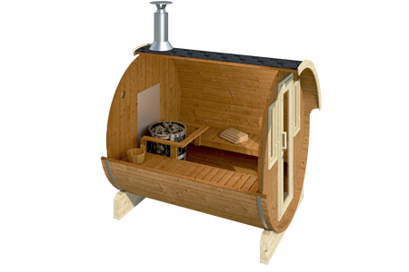 Sodo sauna EDA 235 - erdvi 5-7 vietų sauna su elektrine arba malkomis kūrenama virykle, skirta atsipalaidavimui ir išskirtiniam komfortui