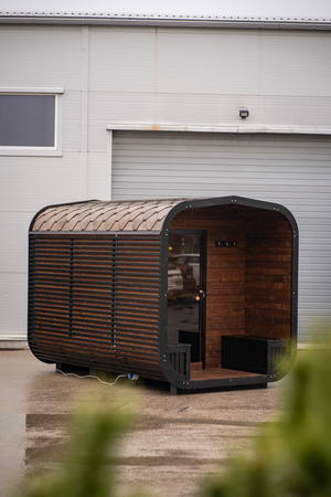 Sauna de jardin extérieure CUBE MODERNO – avec vestibule et vue panoramique