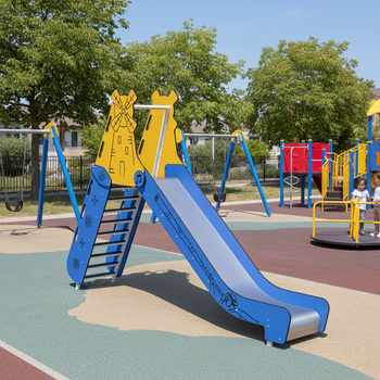 Skluzavka LK320 "Mlýn" s výškou 1,2 m je jedinečným zařízením dětského hřiště, které díky motivu mlýna podněcuje dětskou představivost a vybízí k aktivní hře.