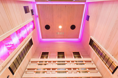 MO-EA2R-M COMBO Infrarot-/Finnische Sauna mit HARVIA 3,5 kW-Ofen und Salzstein | Wellness | Relax | SPA | Eleganter Minimalismus | Thermoholz