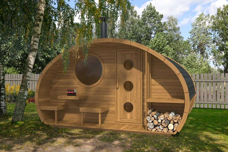 Oválná venkovní sauna Frodo 300 pro 8 osob / Harvia Harvia elektrická nebo Harvia na dřevo / Vysoce kvalitní tepelně ošetřený skandinávský smrk | Wellness | Relax | SPA | Home SPA | Luxury Relaxation