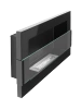 Vägghängd bioetanolkamin med glas 650x400 – blank svart, modern bioetanolkamin