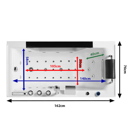 Koduvann | spaa | ristkülikukujuline, 162x75 cm, 37 joatoru | mullivann | Jacuzzi