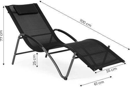 Havestol med hovedstøtte | Liggestol til balkon terrasse sort | Havemøbler til haven, afslapning, moderne stil
