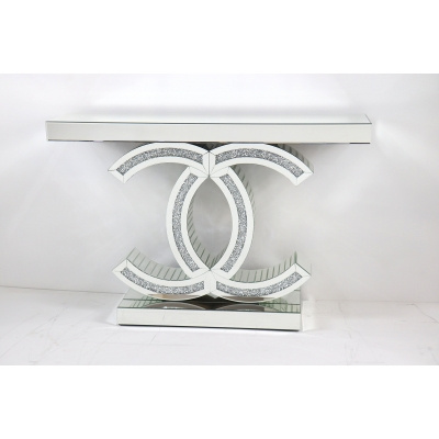 Consola de vidro CHANTI 120×35×80 cm – espelhada, transparente, com cristais