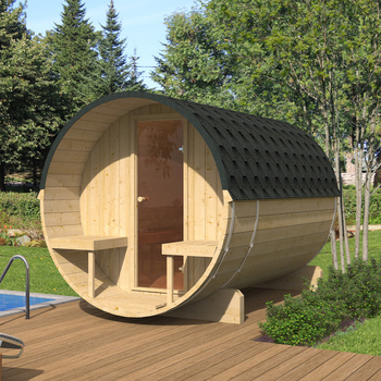 Sauna da esterno EDA 300 – sauna premium spaziosa per 6–10 persone con stufa elettrica o a legna, per momenti condivisi ed esperienze uniche