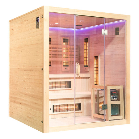 MO-EA4R-M COMBO Sauna infrarroja/finlandesa con calentador HARVIA de 8 kW y piedra de sal | Wellness | Relax | SPA | Madera Natural | Lista para Montar