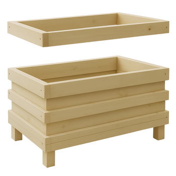 Pot rectangulaire en bois fait main 59 cm - bois naturel, 30L