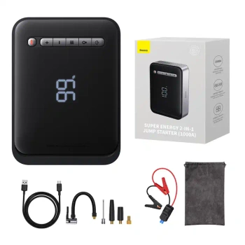 Powerbanka / startér + kompresor 2 v 1 Baseus Super Energy Car Jump Starter, 8000mAh, 1000A USB (černá)