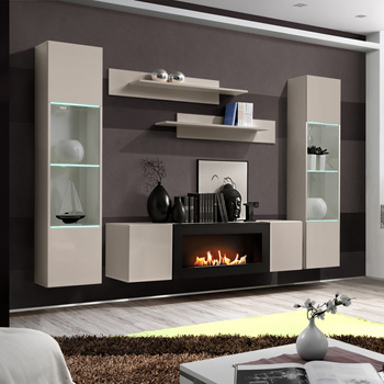 Cheminée bio intégrée à un meuble TV moderne avec cheminée CC FY M1