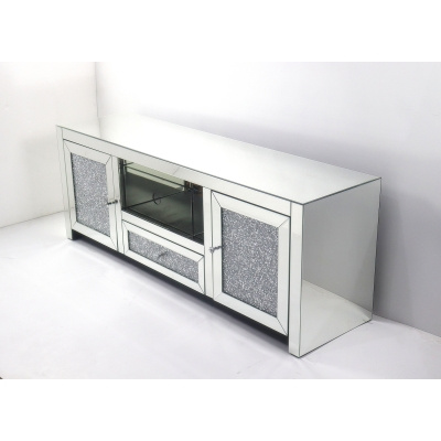 STEKLENA DESKA ALLURE - RTV omara, prozorna s kristali (150 × 55 × 40 cm)