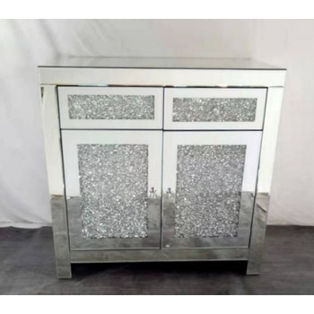  SZAFKA LUSTRZANA GLAMOUR Z KRYSZTAŁKAMI • 2 SZUFLADY + SZAFKA 2-DRZWIOWA • szkło + MDF • 80 × 80 × 40 cm