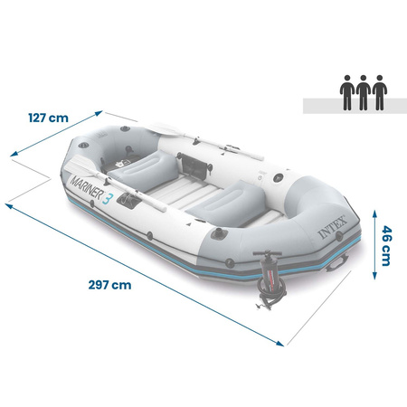 Oppblåsbar Ponton Mariner 3 for 3 personer med årer, pumpe, fiskeholder og motor – INTEX 68373