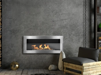 Biochimenea colgante Inox con cristal 900x400 – acero inoxidable, diseño moderno