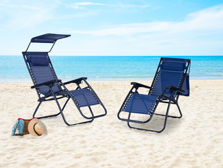 Beach Garden Lounger | Adjustable backrest with movable canopy for patio or balcony Beige/Grey/Blue | Garden furniture, relaxation, modern style
