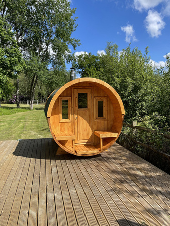 Sauna Ogrodowa Beczka 250 4-osobowa / Piec Elektryczny Harvia Harvia lub Opalany Drewnem Harvia / Wysokiej Jakości Świerk Skandynawski (Thermwood) | Wellness | Relaks | SPA | Wellness | Relax | SPA | Naturalne Drewno | Gotowa do Montażu