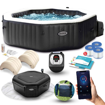 Inflatable Jacuzzi INTEX 28458 SPA for 4 People 180x71 cm with Hydromassage and Premium Accessories