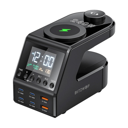 Будильник із зарядним пристроєм Blitzwolf BW-FW10 2xUSB-A, 4xUSB-C, 240 Вт